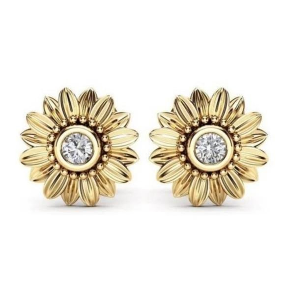 18k Yellow Gold Diamond Earrings - Picture 2 of 3